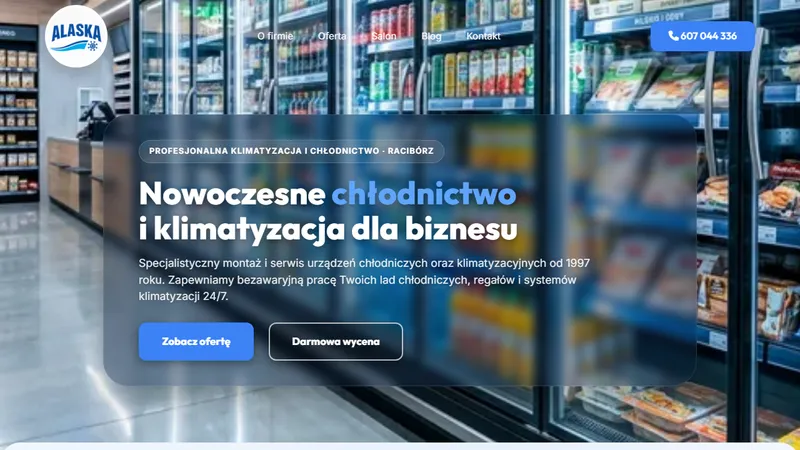Strona internetowa Alaska — klimatyzacja i chłodnictwo, Racibórz