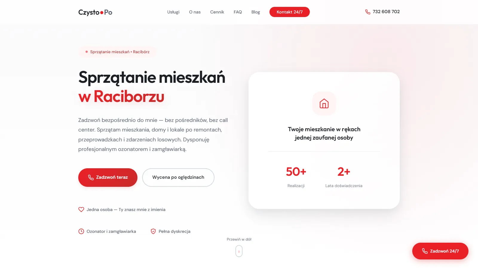 Strona internetowa Czysto-Po — firma sprzątająca · Racibórz