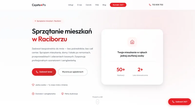 Strona internetowa Czysto-Po — firma sprzątająca z Raciborza